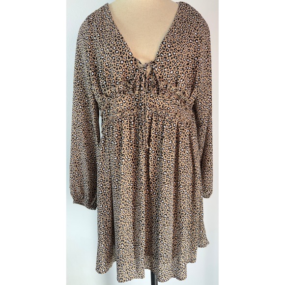 Altar'd State Dresses & Skirts - Altar'd State Layla Peasant Mini Dress Leopard Cheetah Print Boho Cottage Medium